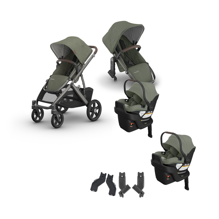UPPAbaby Vista V3 Twin Aria V2 Grow Travel System in Evelyn — all included components