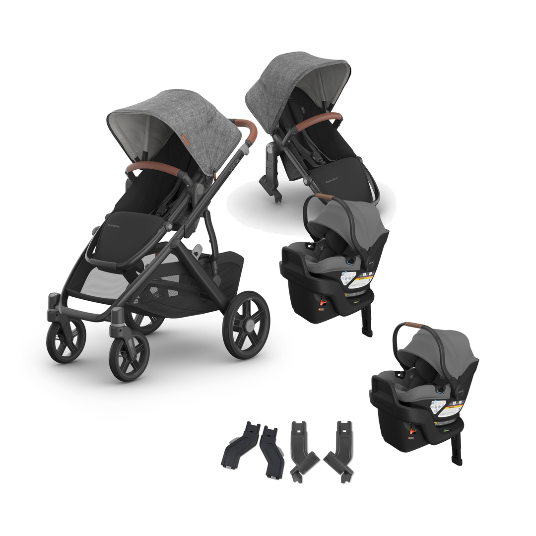 UPPAbaby Vista V3 Twin Aria V2 Grow Travel System in Greyson — all included components