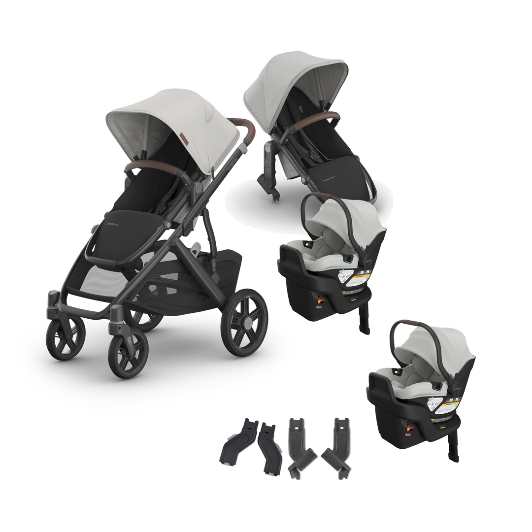 UPPAbaby Vista V3 Twin Aria V2 Grow Travel System in Savannah — all included components
