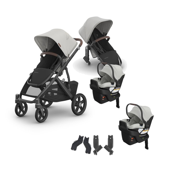 UPPAbaby Vista V3 Twin Aria V2 Grow Travel System in Savannah — all included components