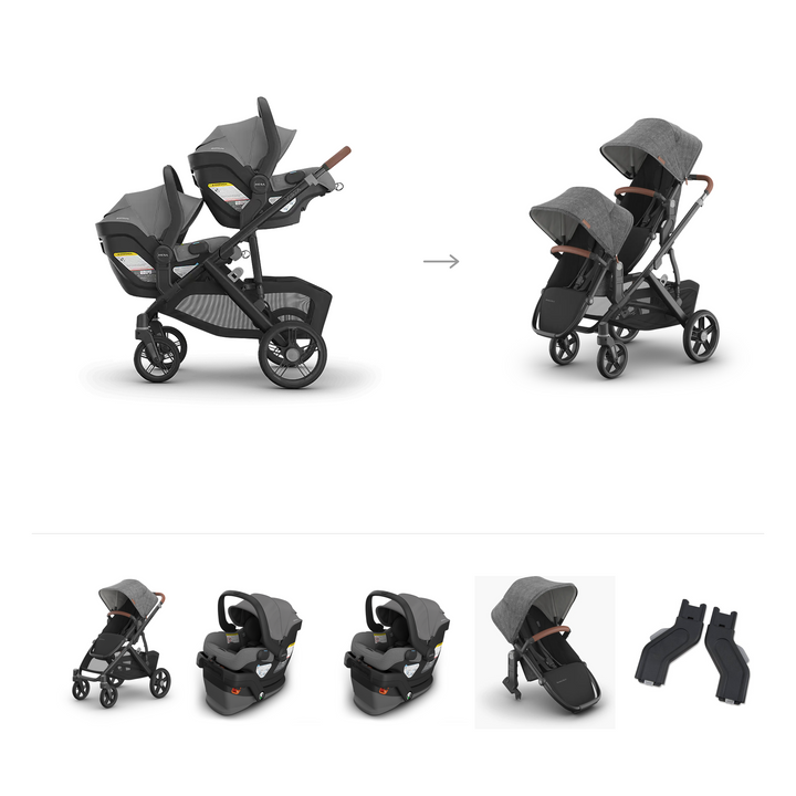 UPPAbaby Vista V3 Twin Mesa V3 Grow Travel System in Greyson — official parent-use configuration and all included components — CK parent-use V3