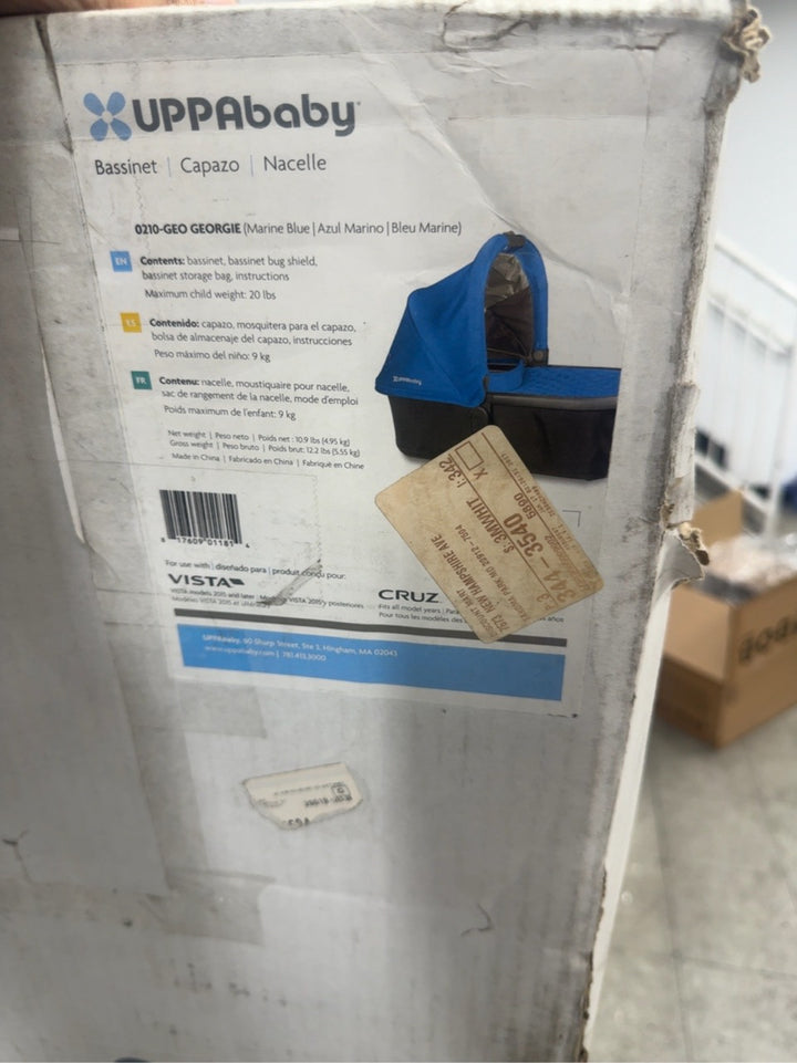 Actual damaged packaging — UPPAbaby 2015 Bassinet, Georgie Marine Blue (0210-GEO)