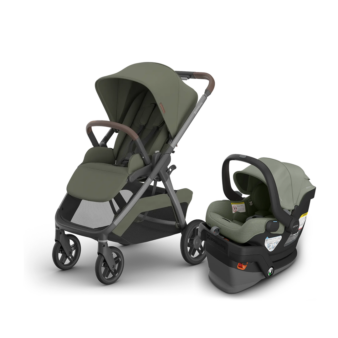 UPPAbaby Kona stroller in Evelyn with Mesa V3 infant car seat and base in Evelyn