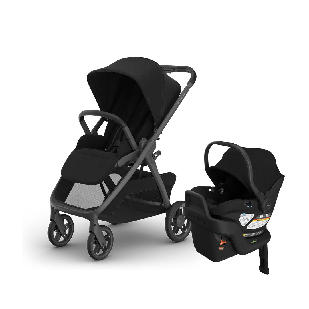 UPPAbaby Kona stroller in James with Aria V2 infant car seat and base in James