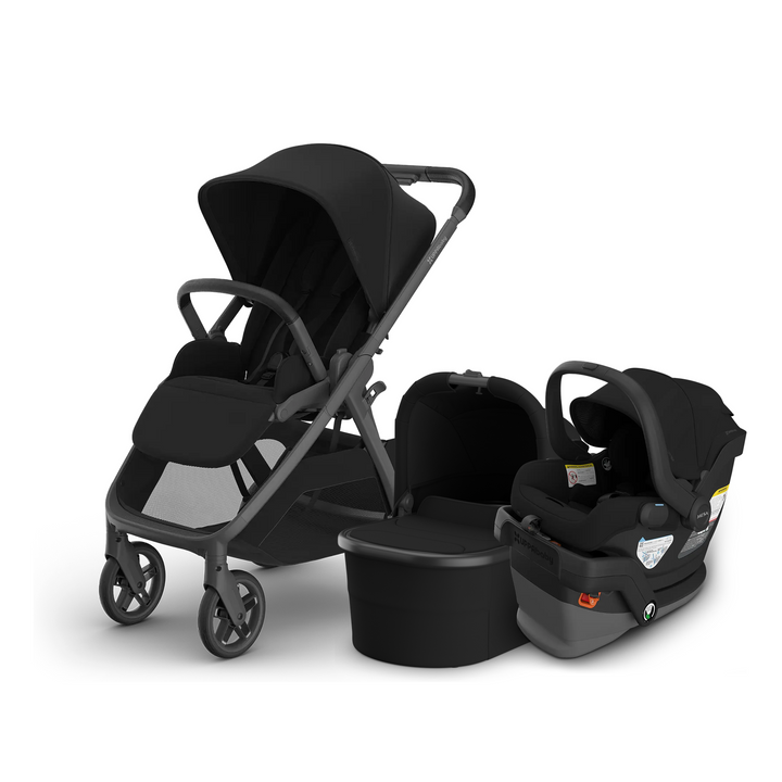 UPPAbaby Kona stroller in James with Bassinet V3 and Mesa V3 infant car seat and base in James