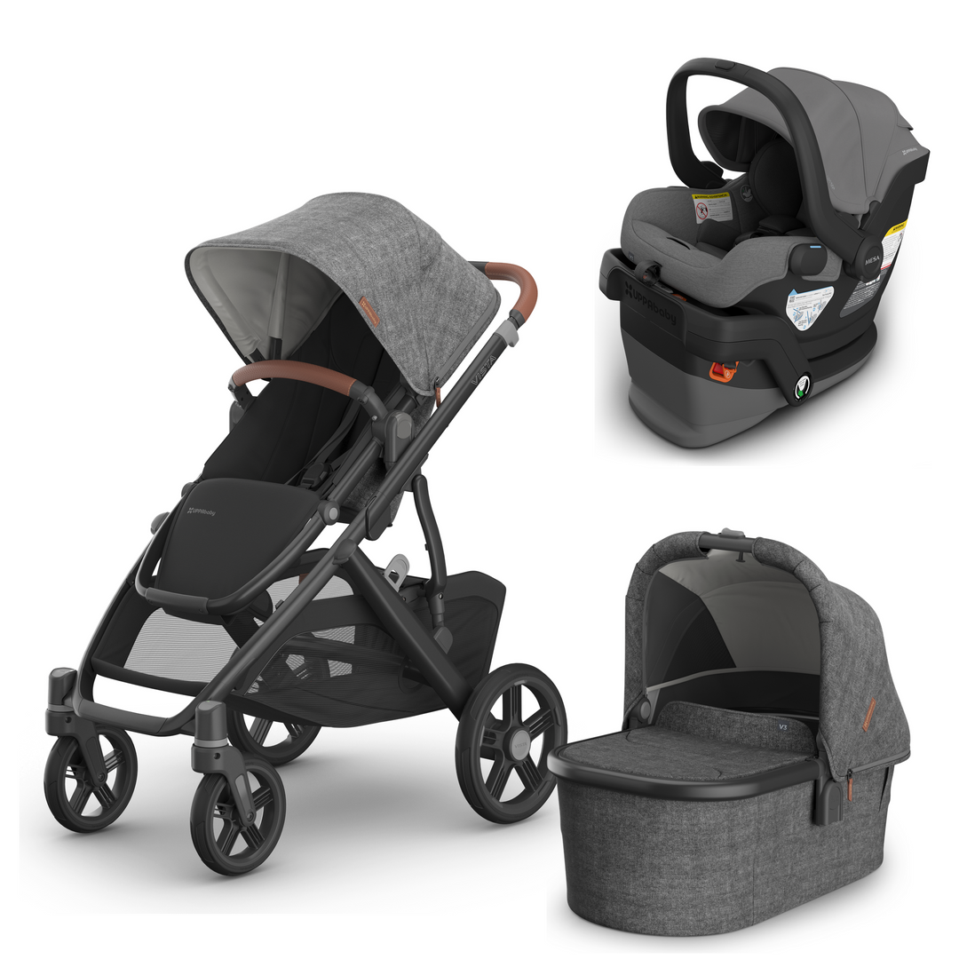 UPPAbaby Vista V3, Bassinet V3, and Mesa V3 Travel System in Greyson Charcoal Melange