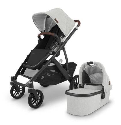 UPPAbaby Vista V2 Stroller & Bassinet - Anthony (White and Grey Chenille/Carbon/Chestnut Leather)
