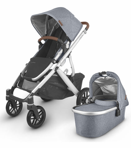 UPPAbaby Vista V2 Stroller & Bassinet - Gregory (Blue Melange/Silver/Saddle Leather)