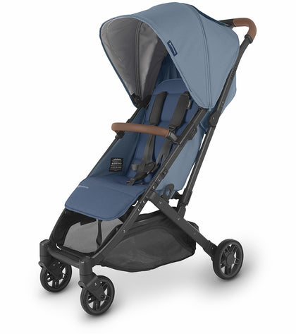 UPPAbaby Minu V2 Compact Stroller - Charlotte (Coastal Blue Melange / Carbon / Saddle Leather)
