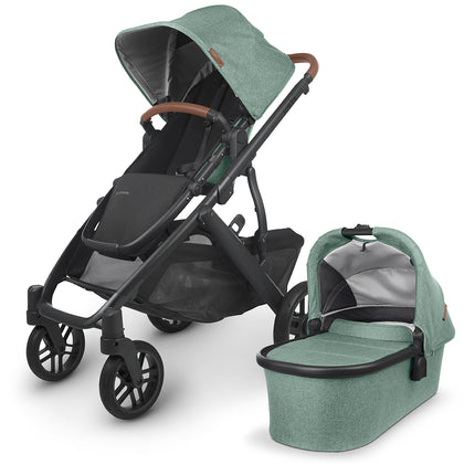 UPPAbaby Vista V2 Stroller & Bassinet - Gwen (Green Melange / Carbon / Saddle Leather)